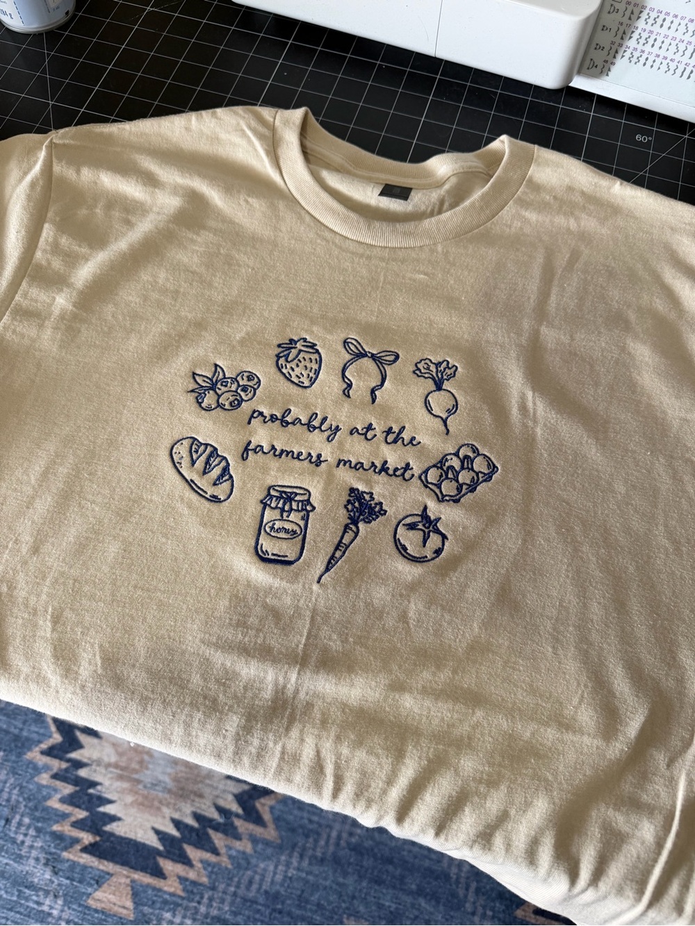 "Probably at the Farmers Market" embroidered tee - tan